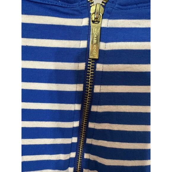 Michael Kors T-shirt Royal Blue & White Striped Gold Logo & Back Zip Size Small - Picture 5 of 7